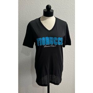 NWT Fiorucci Italy Women's Designer Logo T-Shirt Black Charcoal Blue Size Large